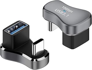 Duttek 180 Degree USB C Male to USB Female Adapter, 180 Degree USB C to USB A Adapter with 0.43in Spacing, Supports 10Gbps Data Transfer & Stable Charging for Steam Deck, Laptops, and Tablets 2 Pack