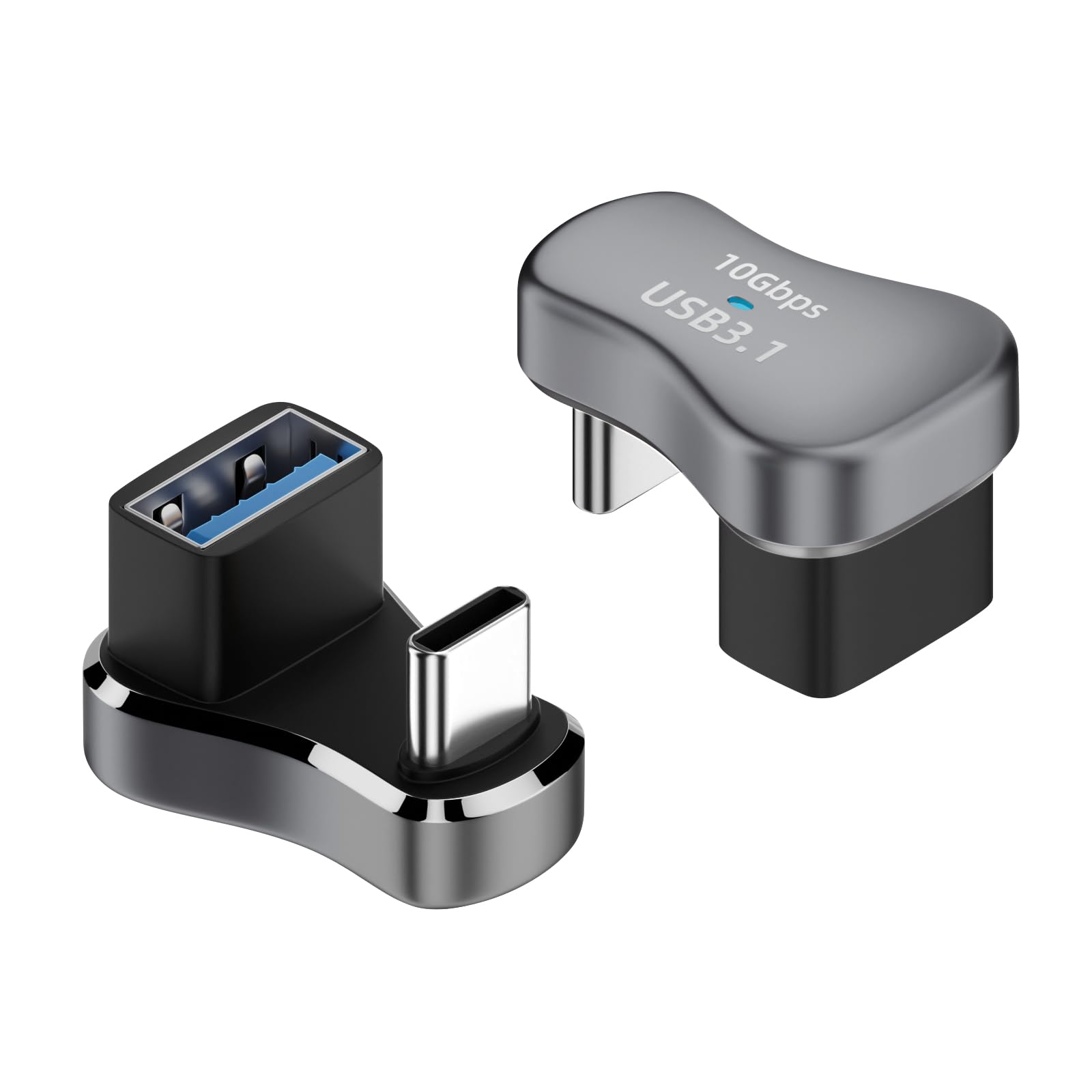 Duttek Winkel USB C auf USB A Adapter 10Gbps, 180 Grad Winkel USB C to USB A Adapter Übertragung OTG für Steam Deck, Laptops und Tablets, 2er Pack