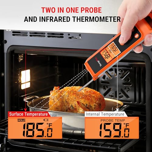 Image of TempPro TP420 2-in-1 Instant Read Thermometer for Cooking, Infrared Thermometer with Meat Probe, Non-Contact Laser Meat Thermometer for Griddle Grill Pizza Oven HVAC Pool, Gift for Dad Husband