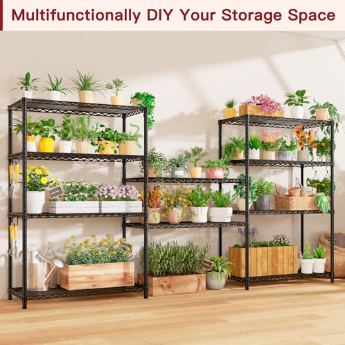 Image of PrimeZone Wire Storage Shelves, 5-Tier Adjustable NSF Metal Shelving | Heavy Duty Steel Shelf, 1250 LBS Capacity, Kitchen Rack with 4 Hooks, 35.5 inchW x 14 inchD x 72 inchH for Kitchen, Pantry, Closet