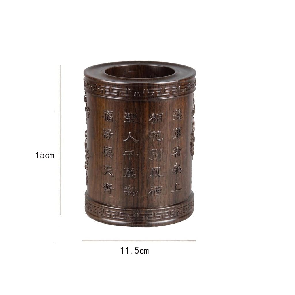 Portalápices Artesanal de ébano de secuoya, decoración de Madera Maciza, Tallado, Regalo, Material de Oficina, Cuatro Tesoros de Estudio (diámetro de 11,5 x 15 cm)