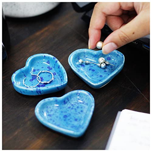 Roro Ceramic Stoneware Coral Beach Blue Hand-Molded Speckled Spotted Heart Shaped Sauce Bowls, Set Of 4 #TOP4