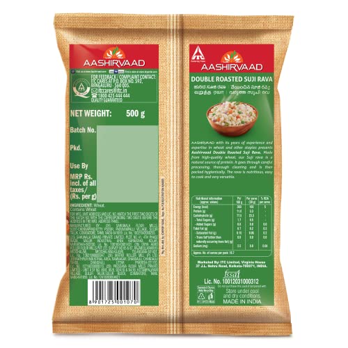 Image of Aashirvaad Double Roasted Suji Rava, 500g - Less moisture, more quantity, less cooking time (Pack of 3)