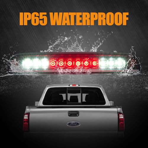 Image of Third 3rd Brake Light LED for 1999-2016 Ford F250 F350 F450 F550 Super Duty, 1993-2011 Ford Ranger High Mount Rear Cab Brake Lights Assembly, 99-16 F-250 F350-F450 F-550 Cargo Stop Light (RED)