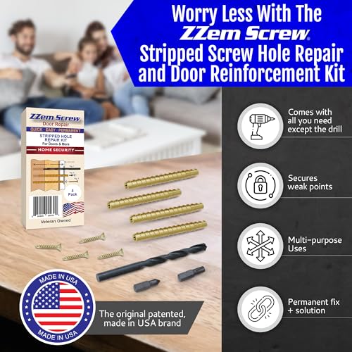 ZZem Screw 4-pk - #9x3-Permanent Door Hinge Repair Kit - Easy Stripped Screw Hole Repair - Reinforce Door Hinges, Strike Plates and Door Jamb Repair - Repair Stripped Hinge Screws in Minutes!