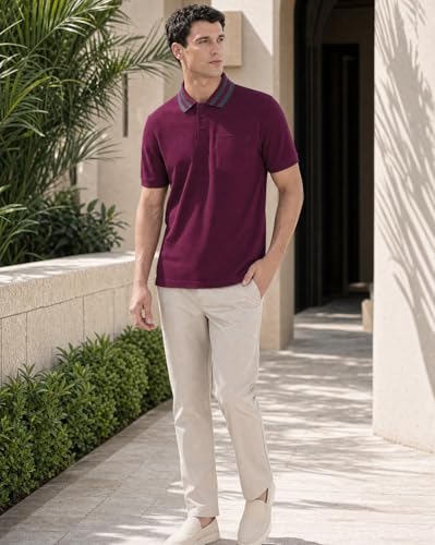 Image of Nobero Striped Collar Regular Fit Polo T Shirt for Men | Polo t-Shirts for Men | Regular Fit | Striped Collar | Premium Fabric | Casual & Smart Casual