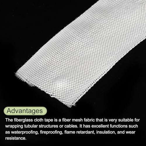 Image of MECCANIXITY Fiberglass Cloth Tape E Glass Fiber Fiberglass Mesh Glass Fiber Mesh Woven Fiberglass Fabrics Insulation Tape 50m(55 Yard) x25mmx0.1mm for Reinforcement Repair