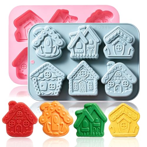 2 Pack Gingerbread House Cake Molds Christmas Gingerbread House Baking Mold 6-Cavity Silicone Village Gingerbread House Mold Perfect for Cake Cupcake Decoration Soap Pudding Chocolate Candy Ice Cube