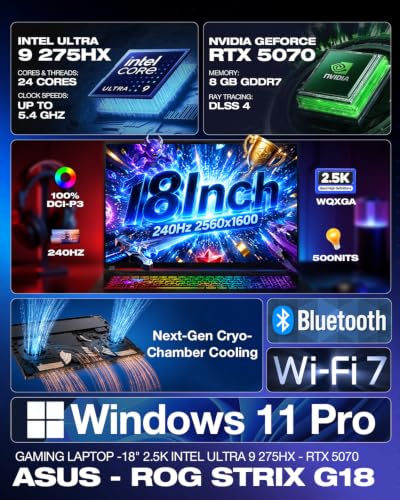Image of ASUS ROG Strix G18 Gaming Laptop, Intel 24 Core Ultra 9 275HX, RTX 5070