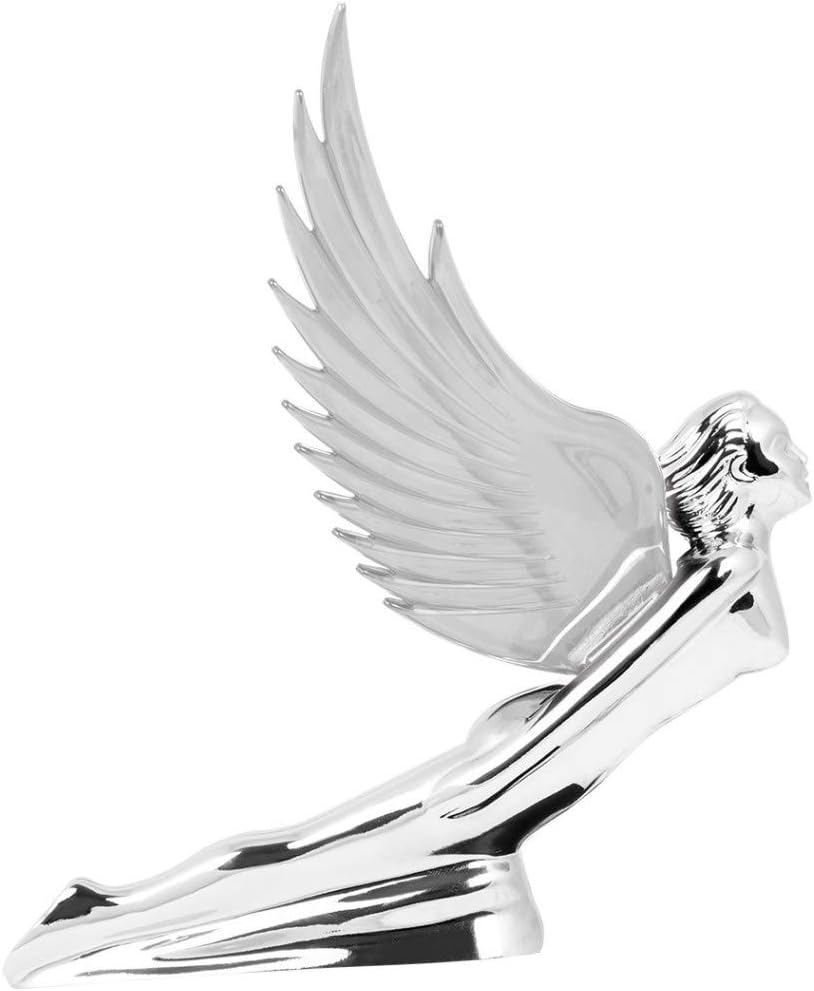 GG Grand General 48055 Black 8 X 8 inches Chrome Flying Goddess Hood Ornament with Windriders