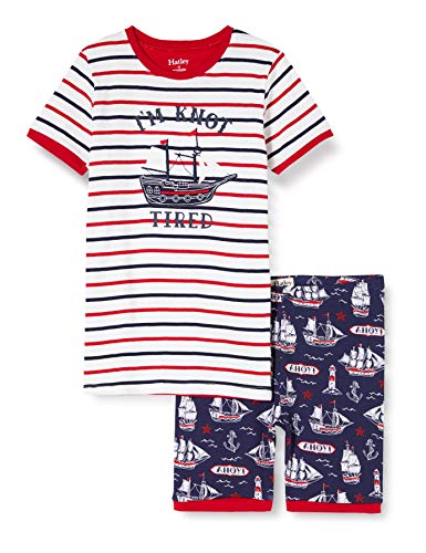 Hatley Organic Cotton Short Sleeve Appliqué Pyjama Sets Ensemble, Bleu (Nautical Ships 400), 4 Ans Garçon