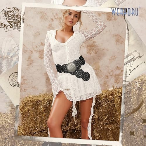 Werforu Women Vintage Leather Belt Western Disc Waist Belts Ladies Western Belt Boho Belt For Dress Jean thumb #5