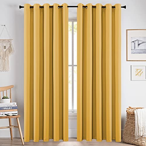 KEQIAOSUOCAI Mustard Yellow Curtains 72 Inches Wide by 84 Inches Long for Living Room - Room Darkening Grommet Curtains Drapes for Bedroom, 2 Panels, Ocher Yellow, 72W x 84L