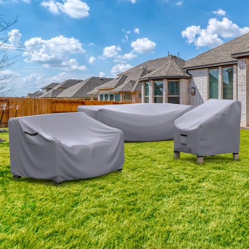 Image of Patio Furniture Set Cover Waterproof, Heavy Duty Funiture Covers for Outdoor Sectional Sofa Set Wicker Rattan Table Chair Rectangular,90 inchLx62 inchWx28 inchH,Grey