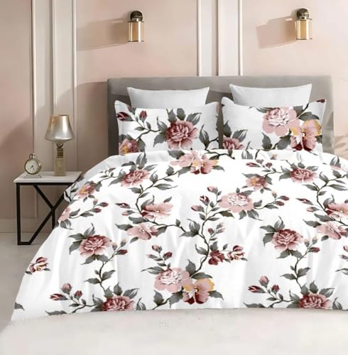 Image of DECOR2ADMIRE Premium Cotton Bedsheet Double King Size 90x100 Inches, 300 TC Soft Breathable Printed Bed Sheet with 2 Pillow Covers (Rose Garden, Double 90 inch x 100 inch)