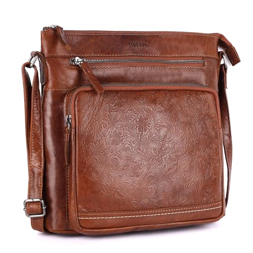 Image of LEDERBUCK Olga Women's Extra-Large Genuine Leather Crossbody Purse - Soft Triple-Zip Shoulder Bag