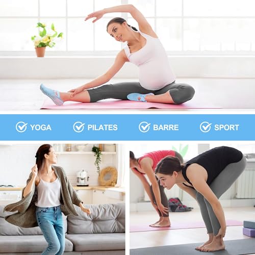 Image of Women's Grip Socks with Straps - 3 Pairs Non Slip Socks for Pilates, Yoga, Ballet & Barre Dance