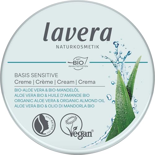 lavera Basis Sensitive Creme – Feuchtigkeitscreme mit Bio Aloe Vera & Bio Mandelöl – Intensive Pflege für trockene Haut – Feuchtigkeitsspendende Gesichtscreme – PETA-zertifiziert – 150 ml lavera Basis Sensitive Creme – Feuchtigkeitscreme mit Bio Aloe Vera & Bio Mandelöl – Intensive Pflege für trockene Haut – Feuchtigkeitsspendende Gesichtscreme – PETA-zertifiziert – 150 ml