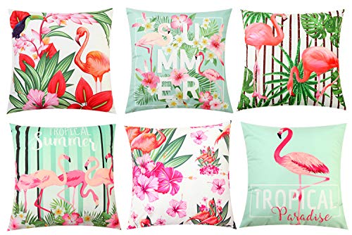 Pibupibu 4/6 Party Packs 18"X18" Flamingo Throw Pillow Case Cushion Cover Soft Velvet Decorative Pillowcases Set (6 Packs Green Series) #TOP5