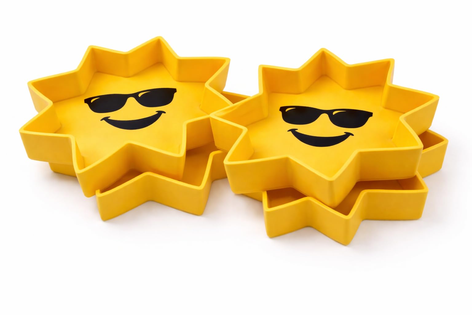 Sun-Shaped Snack Bowl, Yellow, Fun Sunshine Design with Smiley Face, Ideal for Parties and Outdoor Picnics (4-Pack)