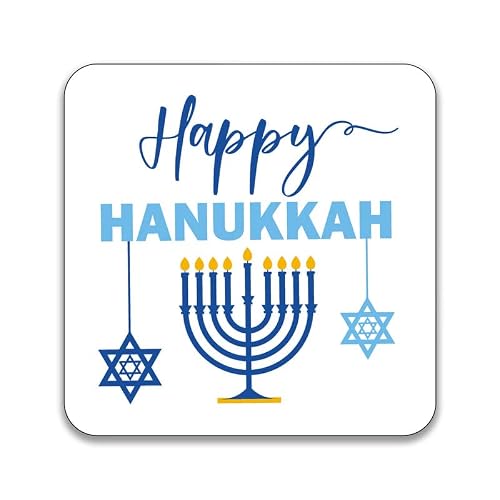 Gift Insanity Hanukkah - Happy Hannukah - Menorah - Stars - Pack Of 10 Square Stickers - 55Mm X 55Mm