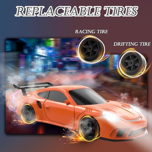 Image of Mini RC Drift Car, 1:43 Scale 2.4GHz Full Proportional Drift RC Cars, 4WD High Speed Remote Control Car with LED Lights and Replaceable Tires, RTR Hobby Model VehicleToy for Kids, Adults, Boys