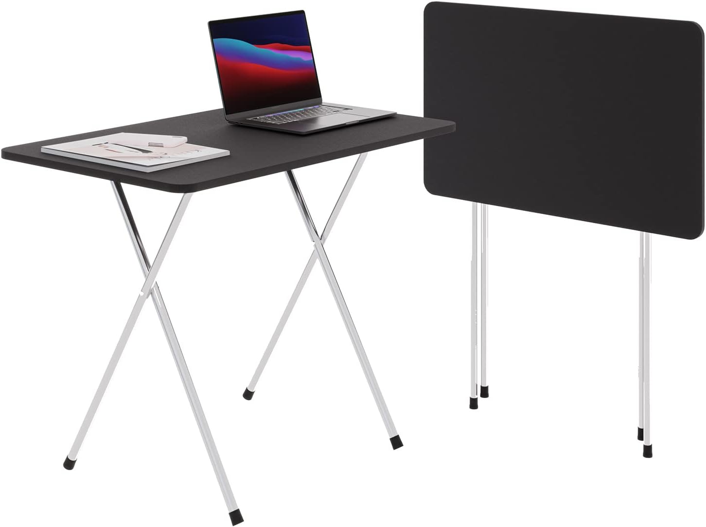 Folding TV Tray Table, 2.6-Foot TV Dinner Folding Table for Small Space Eating, Dinner Foldable Side Desk with Wooden Top and Metal Frame(1 Piece-BlackB) Blcak-b