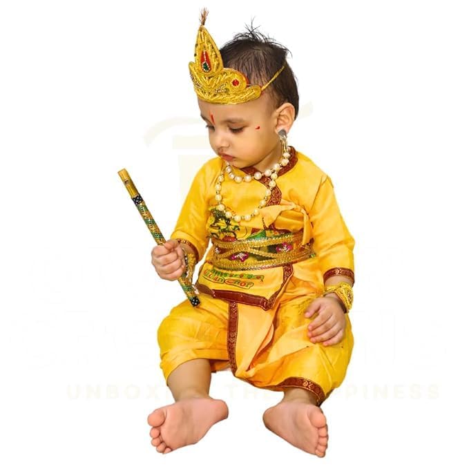 Traditional Makhan Chor Krishna Dress for Kids, Janmashtami Kanha Costume, Infant Bal Gopal Outfit with Mukut, Mala, Bajuband, Tagdi, Bansuri (2-3 Years) (B0DCP3VYSR) Amazon Price History, Amazon Price Tracker