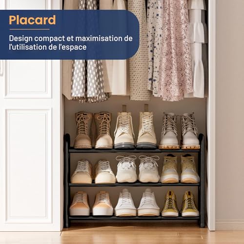 Porte-Chaussures Extensible Métal 3 Niveaux Noir ENJOYBASICS