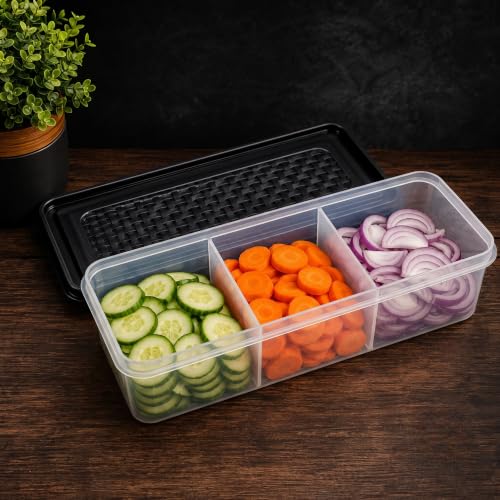 Image of MAGIC SPOON Multipurpose 3 Section Storage Container | Spice Box, Pickle Jar, Fridge Organizer, Dry Fruit, Vegetable & Kitchen Storage Container- 2000ml X 2 Pack (BLACK)