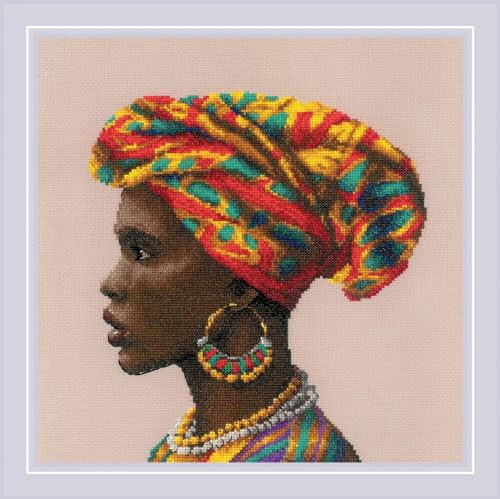 Image of RIOLIS - Amazing Women. Africa 2164, Valentine Cross Stitch Kits 11 inchx11, Cross Stitch Kits for Beginners & Advanced, Crossstitching Kit Adult, Embroidery Counted Stitching Kit