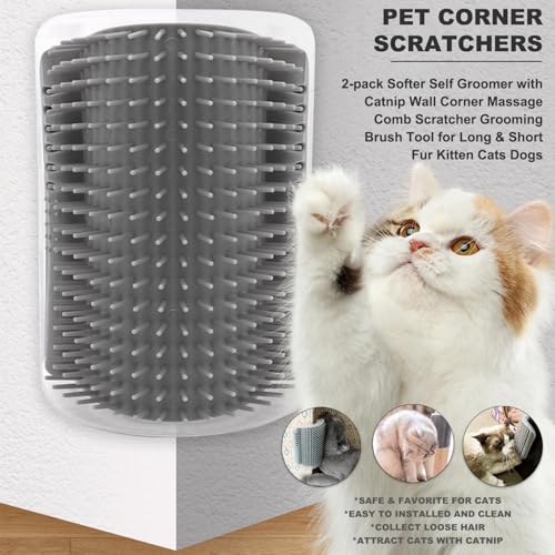 Image of Cat Grooming Kit 4PCS, Self-cleaning Grooming Brush for Cats and Dogs,Wall Corner Massage Brush with Catnip for Indoor Pets, Cat Grooming Gloves Brushes for Removing Loose Undercoat and Hair