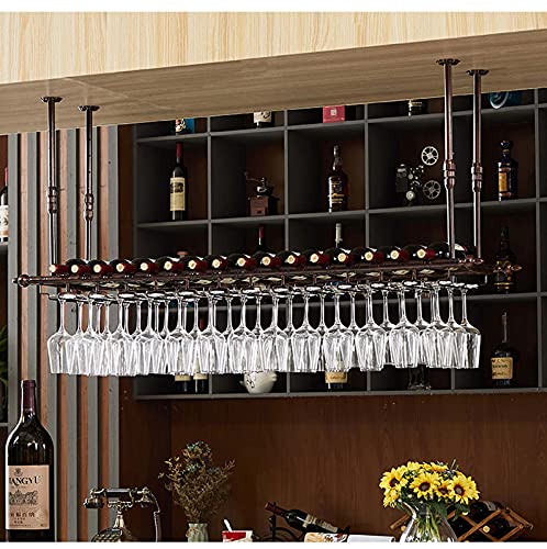 Support à vin mural rustique et étagère de plafond pour verres à pied - 6