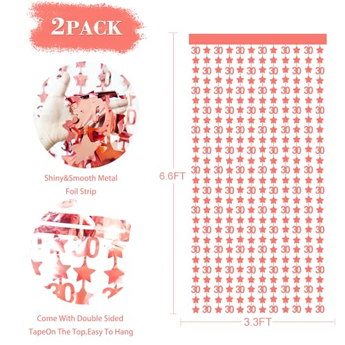 Image of Rose Gold 30th Birthday Decorations 2 Pack Glitter 3.3X6.6ft Star Photo Booth Backdrop Foil Fringe Curtains for Womens 30 and Fabulous Dirty Thirty Cheers to 30 Years Birthday Anniversary Party Decor