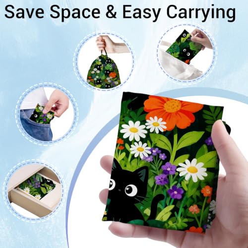 Image of Cat Storage Bag With Drawstring Green Leaves Pouch Outdoor Hiking