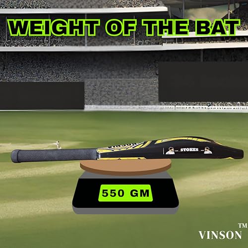 Image of Vinson Stokes Edition Size 5 Plastic Cricket Kit for Kids Age 8-12 Years | 550 gm Double Blade Cricket Bat (30.5 x 4 inch) | 3 Wicket Stumps Set, 1 Tennis Ball & Carry Bag | Lightweight Cricket Set