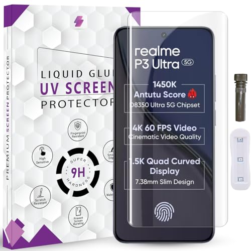 Image of Advanced HD+ UV Tempered Glass Screen Protector For Realme P3 Ultra (6.83 Inch, Pack of 1) Full Adhesive UV Curved Screen Guard, Case Friendly with installation kit & Guide