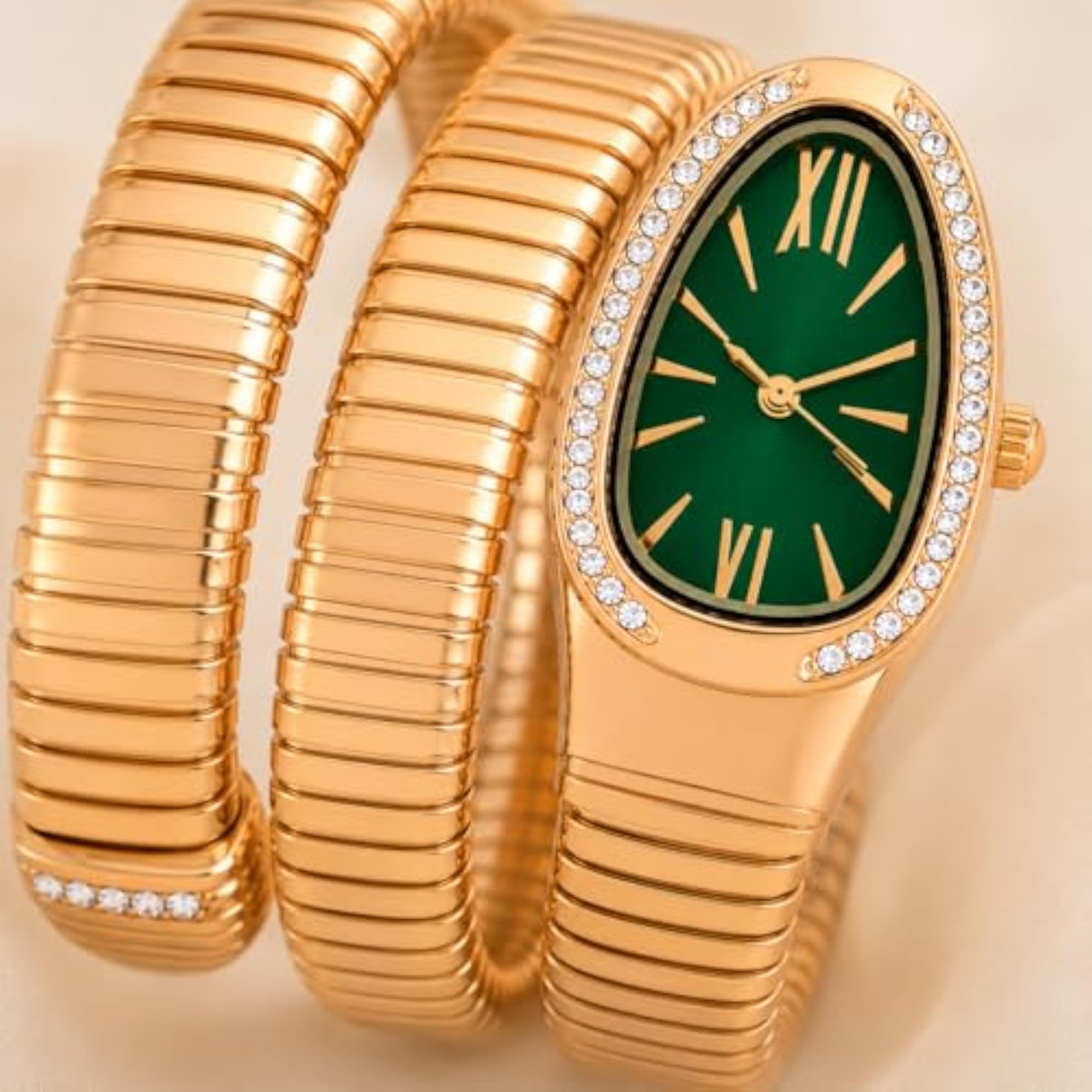 Women's Premium Gold Plated Snake Wrap Bracelet Watch