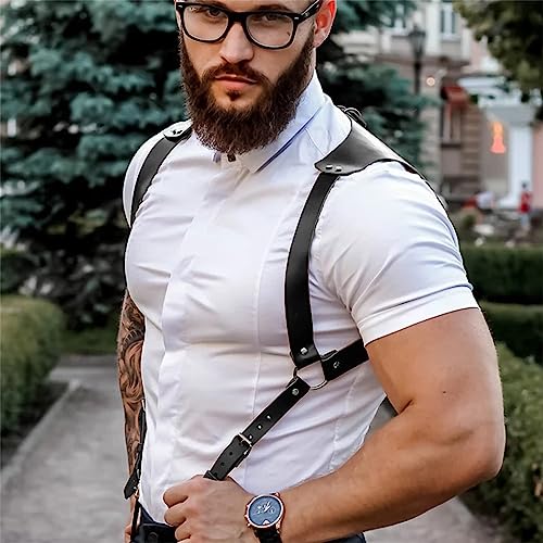 Harness Belt Costume for Men, Men's Pu Leather Body Chest Sexy Body Harness Belt Restraints Adjustable Buckle Clothes Outfits, Nightclub Cosplay Clubwear #103
