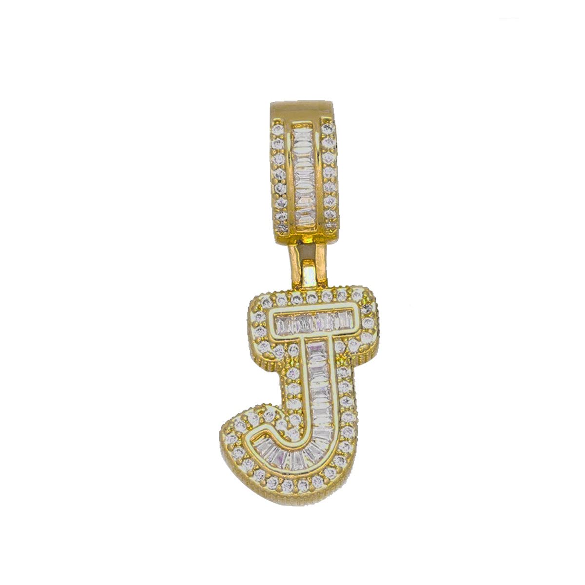 Baguette Cubic Zirconia Letter Initial Alphabet Pendant Necklace Chain-image-33