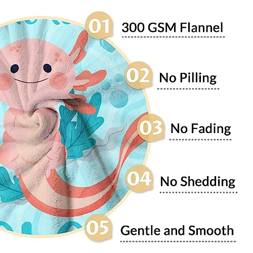 Girl Blanket - 50x60 Inches Personalized Cute Axolotl Throw - Blue Soft Fuzzy Blankets for Bed, Couch & Living Room