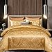 WONGS BEDDING Satin Bettwäsche 200x200 Gold seiden Jacquard Bettbezug 3 Teilig Microfaser Barock Stil Satin Luxuriös Wende-bettwäsche Set mit Reißverschluss und 2* Kissenbezüge 48x75cm