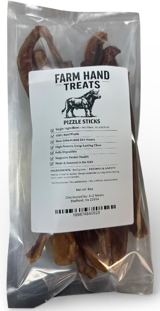 – Bully Sticks for Dogs – 8 oz Beef Pizzle Dog Chews, Single Ingredient Natural Treats, Long Lasting High Protein, Low Odor