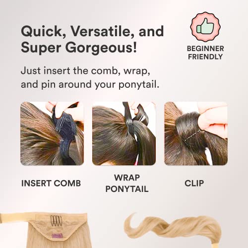 Inh Hair Miya Ponytail Extension 26 Inch Long Clip In Wrap Around Straight Pony Tail Hairpiece For Women | Synthetic Clip On Faux Piece | Champagne Blonde #TOP4