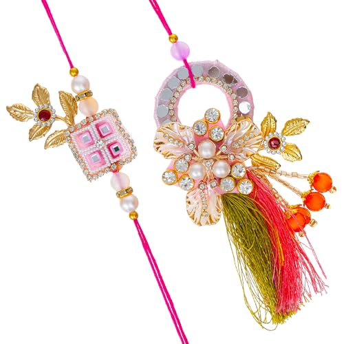 Image of Bhai Bhabhi Rakhi Set - Peacock Designer Rakhi with Stone & Pearl Work Lumba with Tassel for Bhabhi | Raksha Bandhan Gift