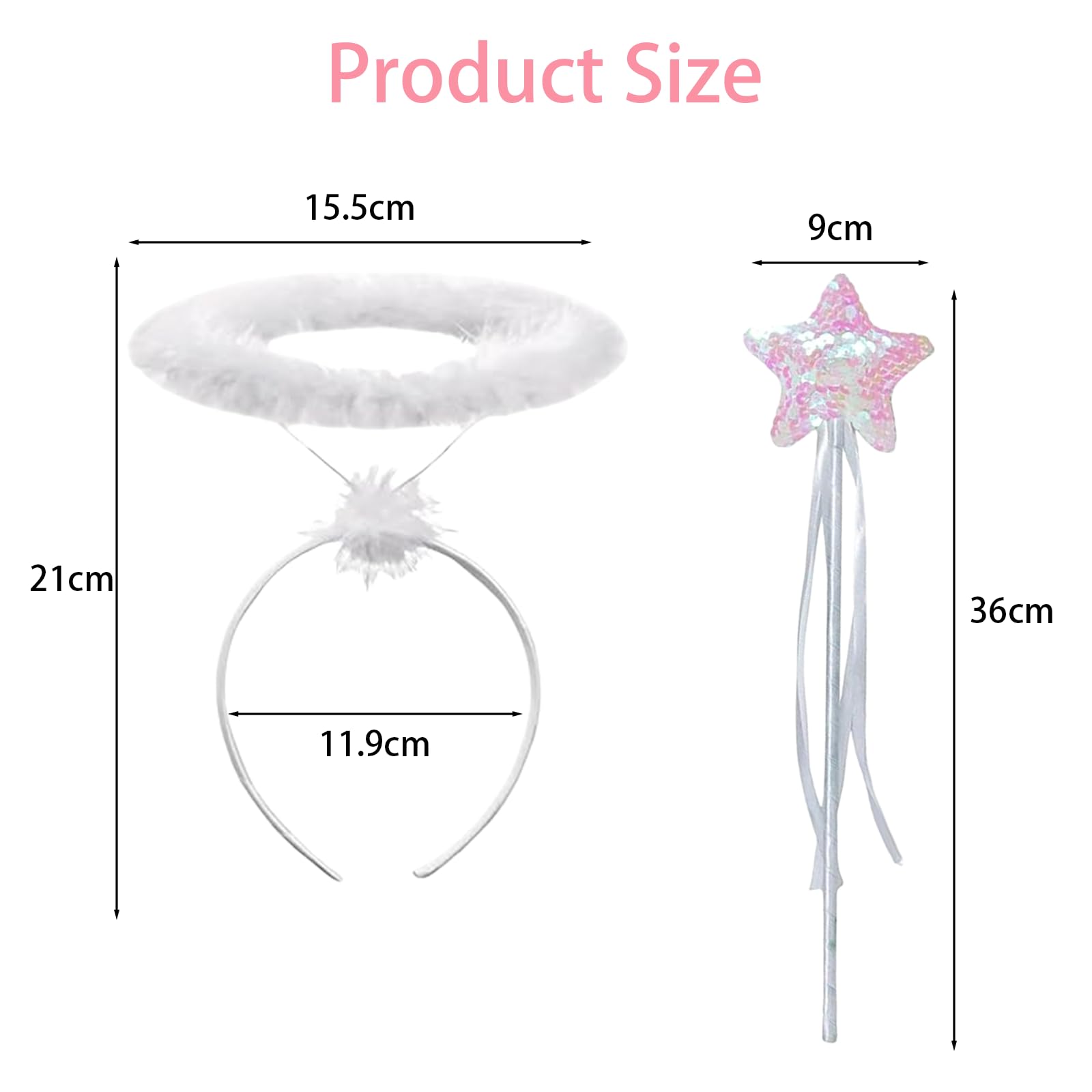 GWAWG Angel Costume Accessory,Angel Halo Headband and Glitter Star Wand Set,for Kids and Adults Halloween - Image 2