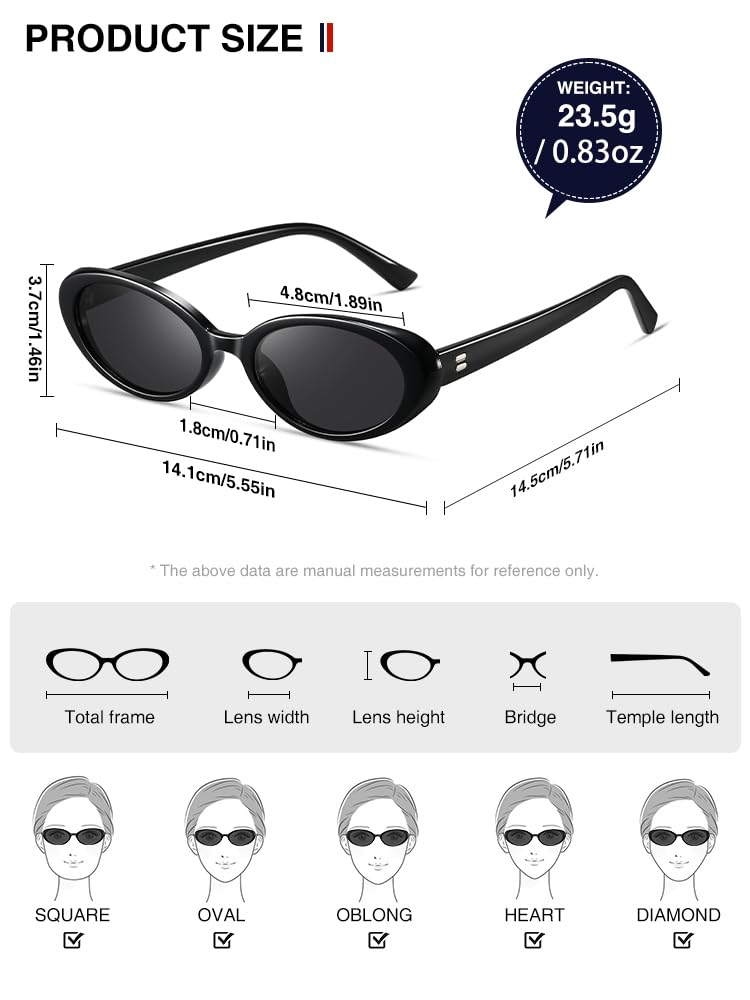 kimorn Gafas de sol ovaladas para mujeres y hombres, gafas de sol ovaladas pequeñas de los años 90, tonos vintage