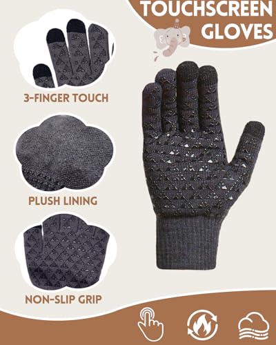 Image of Kids Winter Beanie Hat Scarf Gloves Set 4-10Y, Knit Hat With Earmuffs Neck Gaiter Fleece Lined Touchscreen Gloves Boys Girls
