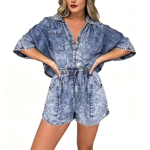 Short en jean confortable femme coupe ample et taille élastique lavé