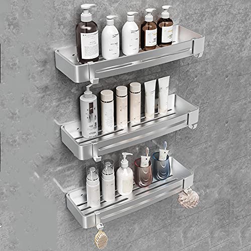 Estante de Ducha Caddy de Ducha montado en la Pared Sin perforar Estante de baño Adhesivo con Ganchos Aluminio Espacial para baño Inodoro-Plata C_3-Story
